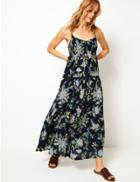 Marks & Spencer Pure Cotton Floral Print Midi Swing Dress Navy Mix