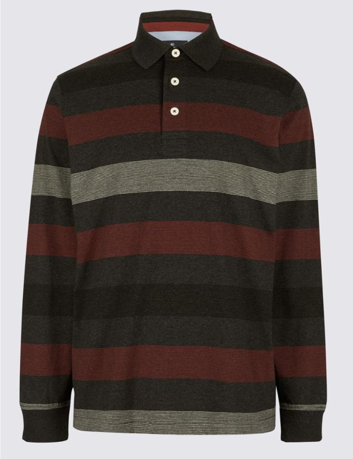 Marks & Spencer Pure Cotton Striped Top Charcoal Mix