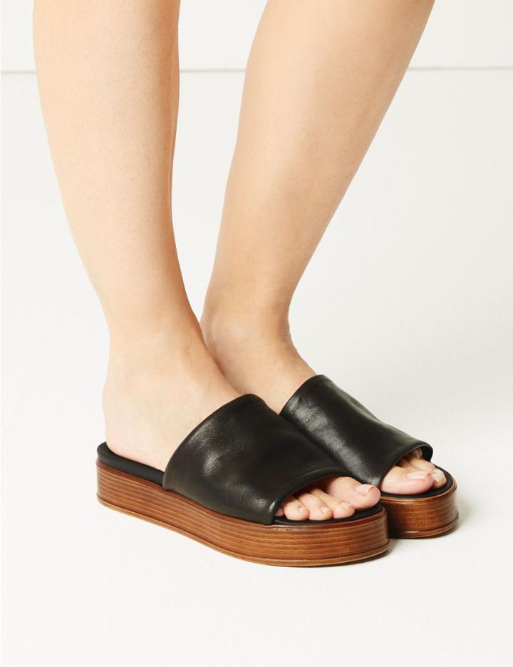 Marks & Spencer Leather Flatform Heel Mule Sandals Black