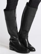Marks & Spencer Leather Block Heel Rider Knee High Boots Black
