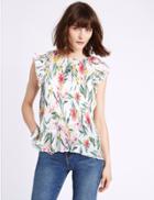 Marks & Spencer Floral Print Plisse Cap Sleeve Shell Top Pink Mix