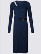 Marks & Spencer Modal Blend Buckle Long Sleeve Wrap Dress Light Navy