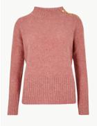 Marks & Spencer Lambswool Blend Textured Round Neck Jumper Pink