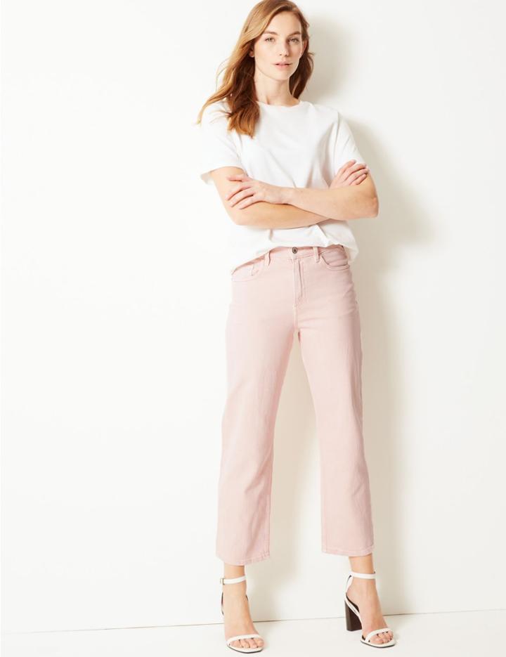 Marks & Spencer High Waist Straight Leg Cropped Jeans Pink