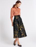 Marks & Spencer Tie Waist Floral Print A-line Skirt Black Mix
