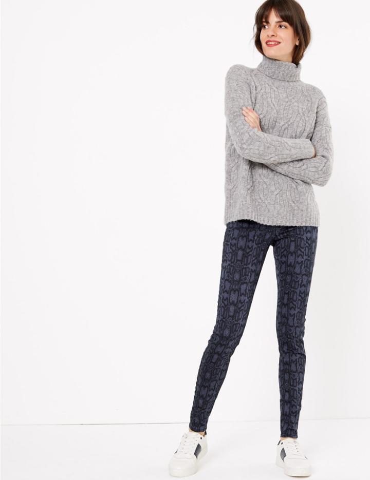 Marks & Spencer Snakeskin Print High Waist Jeggings Navy