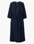 Marks & Spencer 3/4 Sleeve Waisted Midi Dress Navy