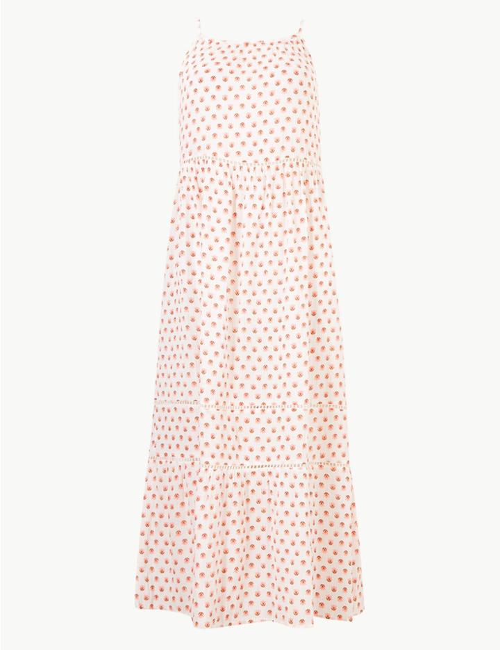 Marks & Spencer Pure Cotton Floral Print Midi Slip Dress Ivory Mix