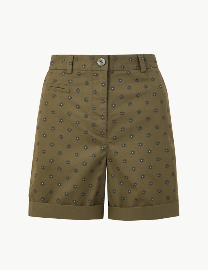 Marks & Spencer Cotton Flower Motif Shorts Khaki Mix