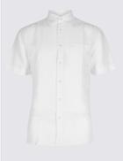 Marks & Spencer Easy Care Linen Rich Shirt With Pocket White