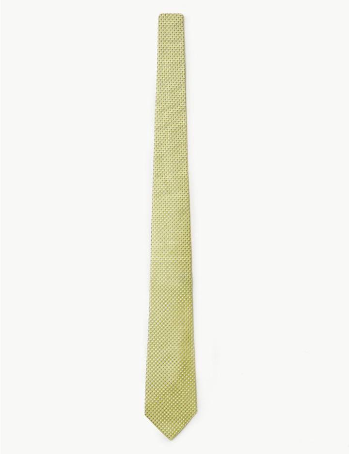 Marks & Spencer Pure Silk Geometric Hank & Tie Set Chartreuse