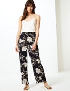 Marks & Spencer Floral Print Wide Leg Trousers Dark Navy Mix