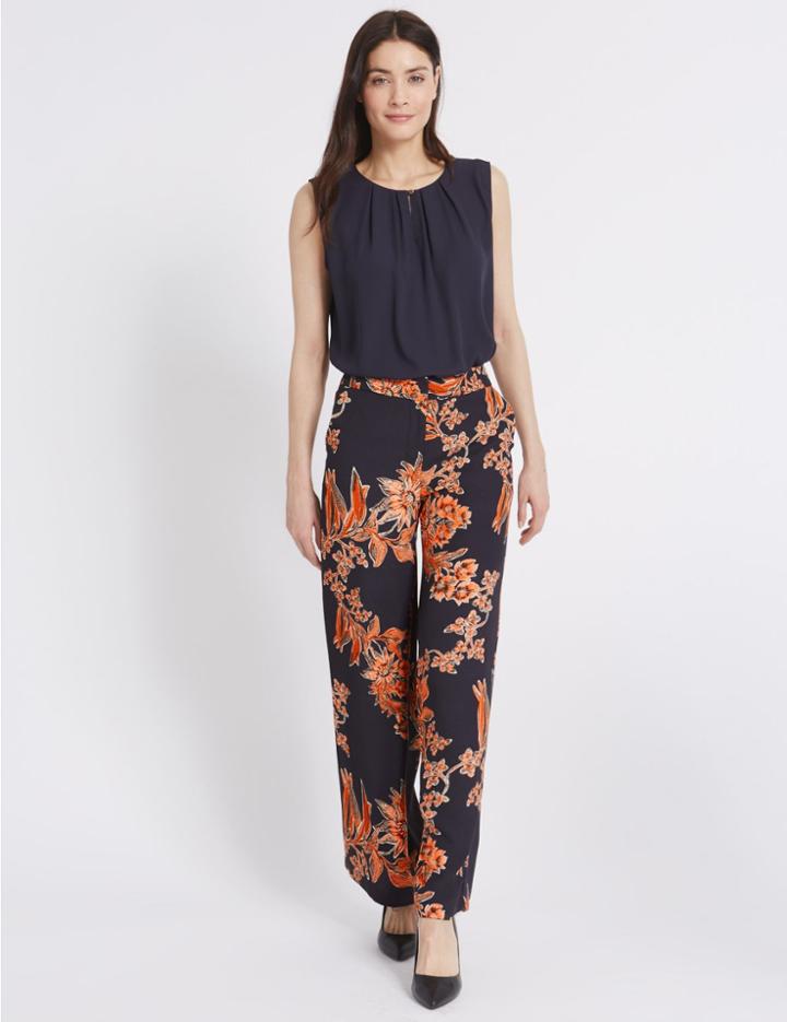 Marks & Spencer Floral Print Wide Leg Trousers Orange Mix