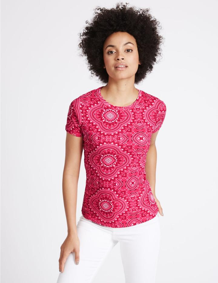 Marks & Spencer Pure Cotton Printed Short Sleeve T-shirt Pink Mix