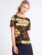 Marks & Spencer Printed Round Neck Short Sleeve T-shirt Yellow Mix
