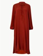 Marks & Spencer Petite Tie Front Midi Relaxed Fit Dress Red