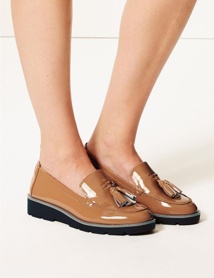 Marks & Spencer Wide Fit Leather Tassel Loafers Nude