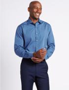 Marks & Spencer Pure Cotton Tailored Fit Shirt Navy