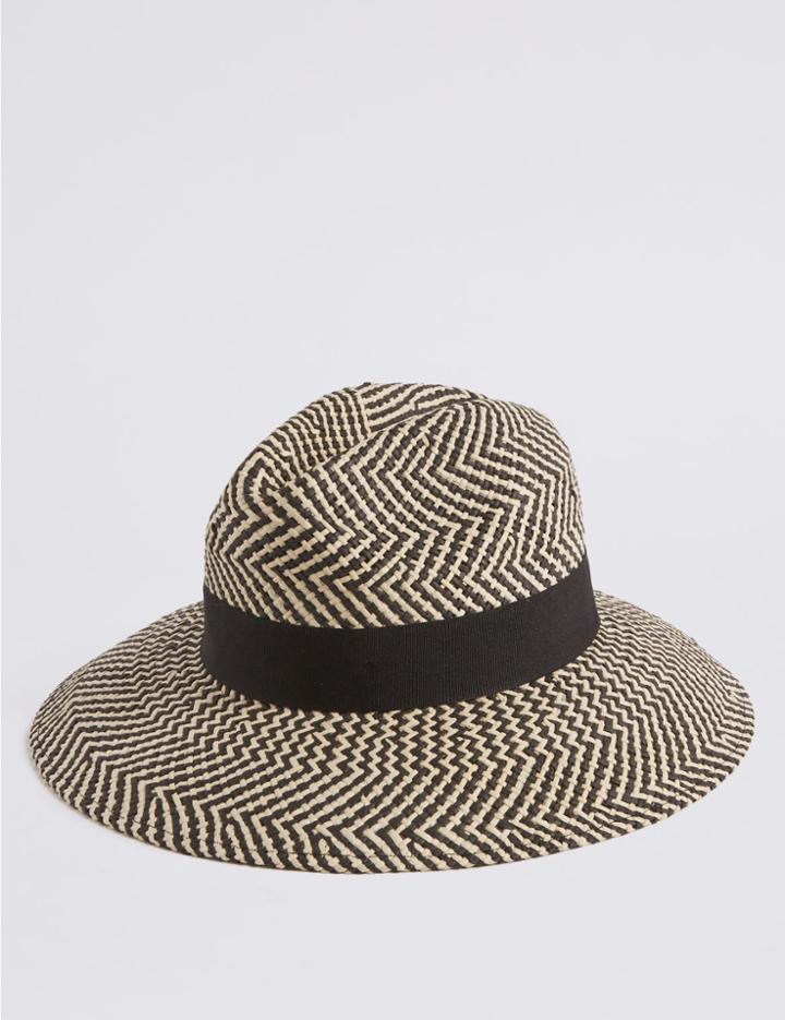 Marks & Spencer Zig Zag Fedora Hat Black Mix