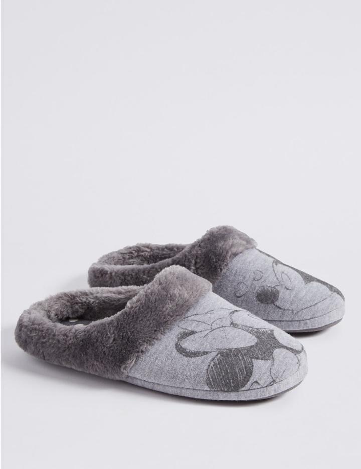 Marks & Spencer Minnie Mouse Print Mule Slippers Grey