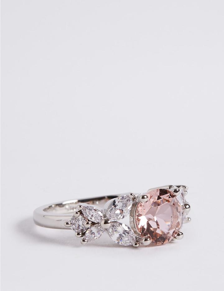 Marks & Spencer Platinum Plated Diamant Rose Ring Pale Pink Mix