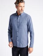Marks & Spencer Luxury Brushed Cotton Checked Shirt Bright Blue