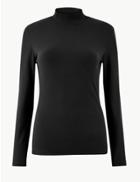 Marks & Spencer Textured Turtle Neck Long Sleeve T-shirt Black