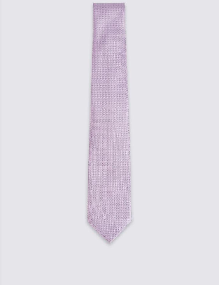 Marks & Spencer Pure Silk Textured Tie & Pocket Square Set Light Pink