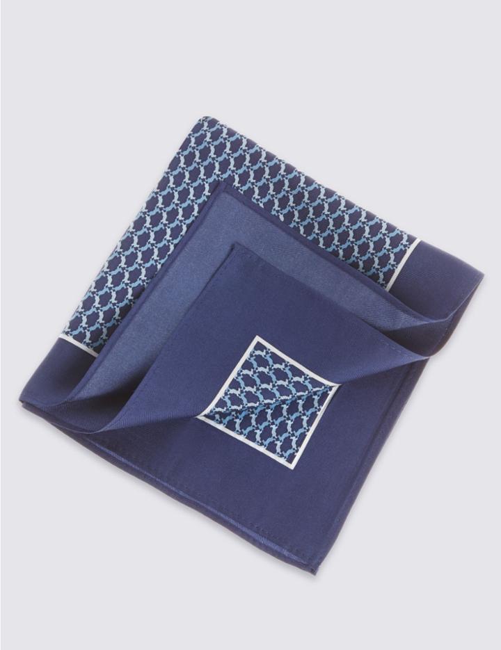 Marks & Spencer Pure Silk Pocket Square Blue Mix