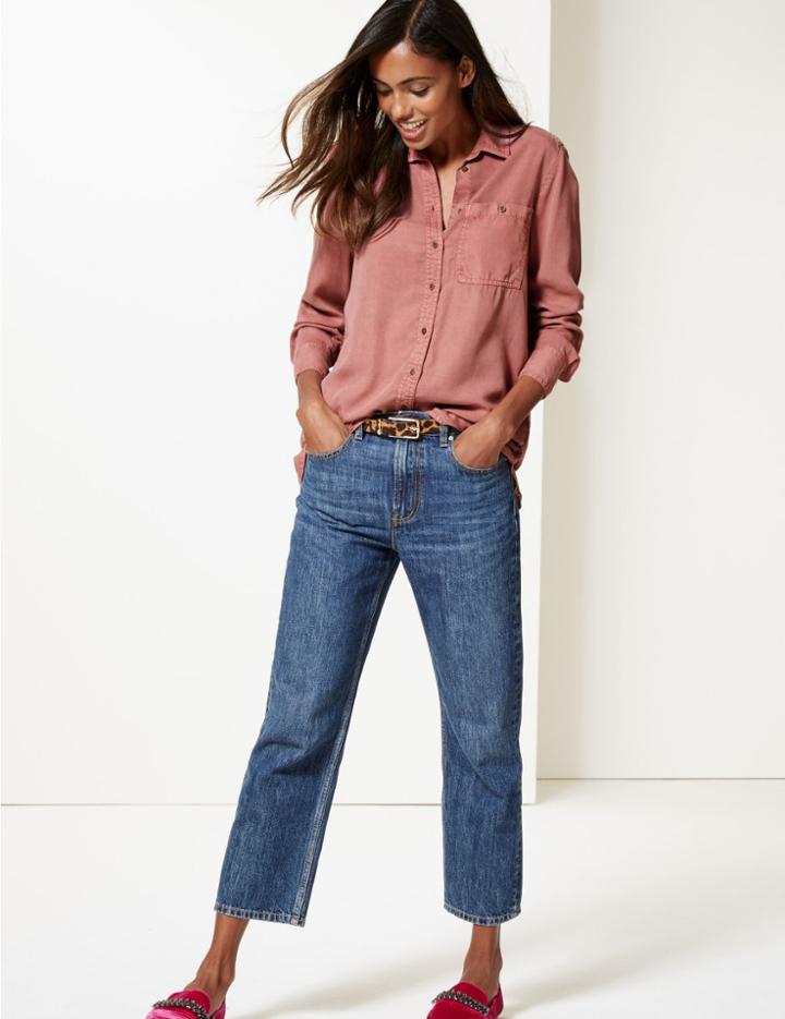 Marks & Spencer Longline Long Sleeve Shirt Dark Pink