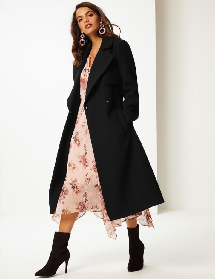 Marks & Spencer Wool Blend Belted Wrap Coat Black