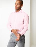 Marks & Spencer Cotton Blend Tailored Fit Shirt Pink