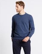 Marks & Spencer Cotton Rich Crew Neck Regular Fit Sweat Med Blue Denim