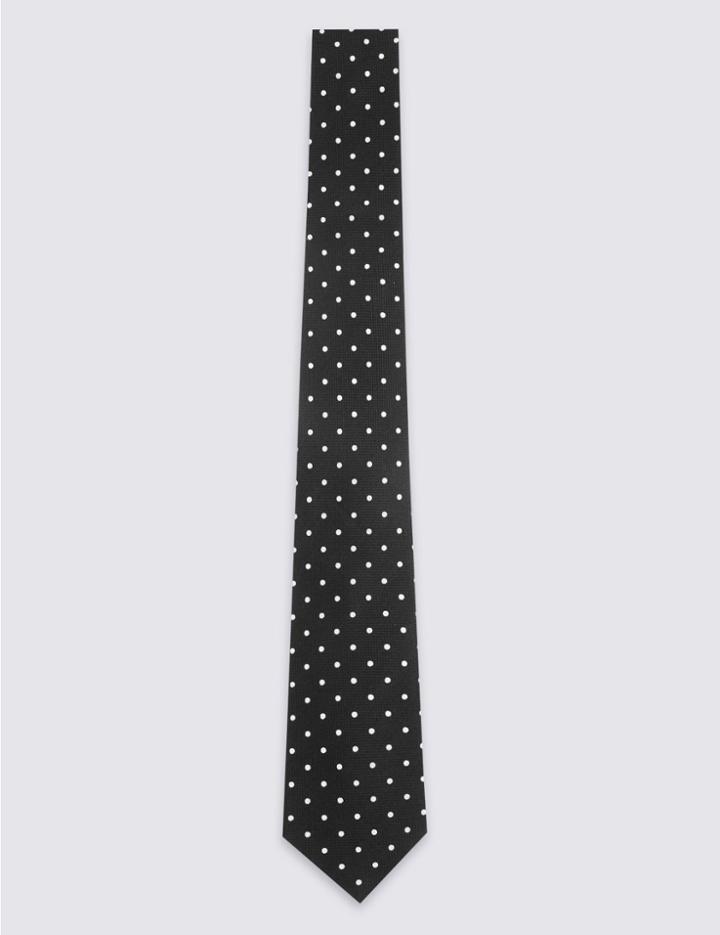 Marks & Spencer Pure Silk Spotted Tie & Pocket Square Set Black Mix