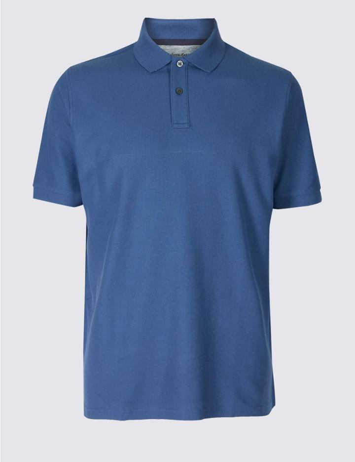 Marks & Spencer Pure Cotton Pique Polo Shirt Dark Denim