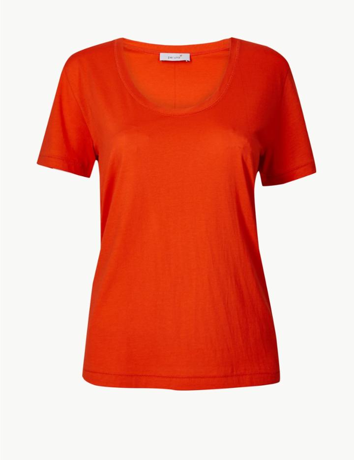 Marks & Spencer Pure Cotton Scoop Neck Short Sleeve T-shirt Orange