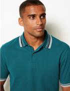 Marks & Spencer Pure Cotton Tipped Collar Polo Shirt Teal