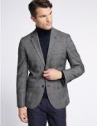 Marks & Spencer Cotton Rich Checked Tailored Fit Jacket Navy/white