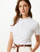 Marks & Spencer Textured Short Sleeve Polo Shirt Light Pink