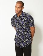 Marks & Spencer Cotton Rich Floral Print Shirt Black Mix