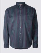 Marks & Spencer Luxury Pure Cotton Striped Shirt Navy Mix