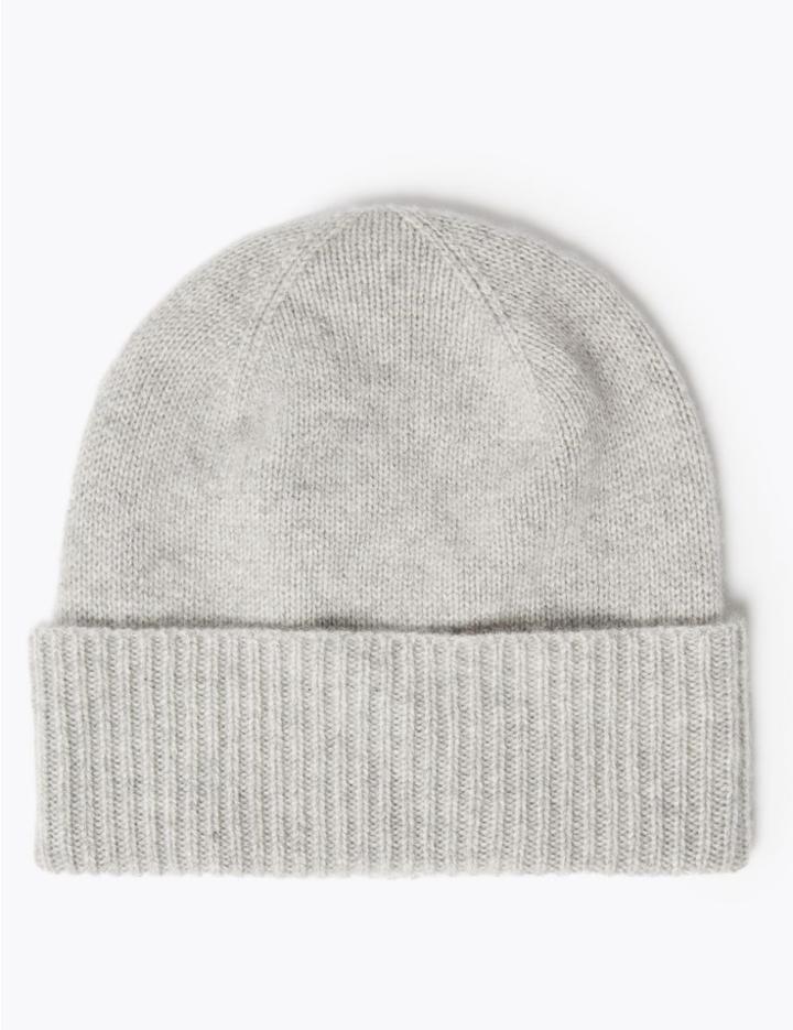 Marks & Spencer Pure Cashmere Turned Up Beanie Grey