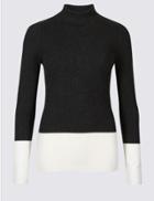 Marks & Spencer Colour Block Roll Neck Long Sleeve Jumper Charcoal Mix