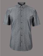 Marks & Spencer Pure Cotton Slim Fit Textured Shirt Light Grey Mix