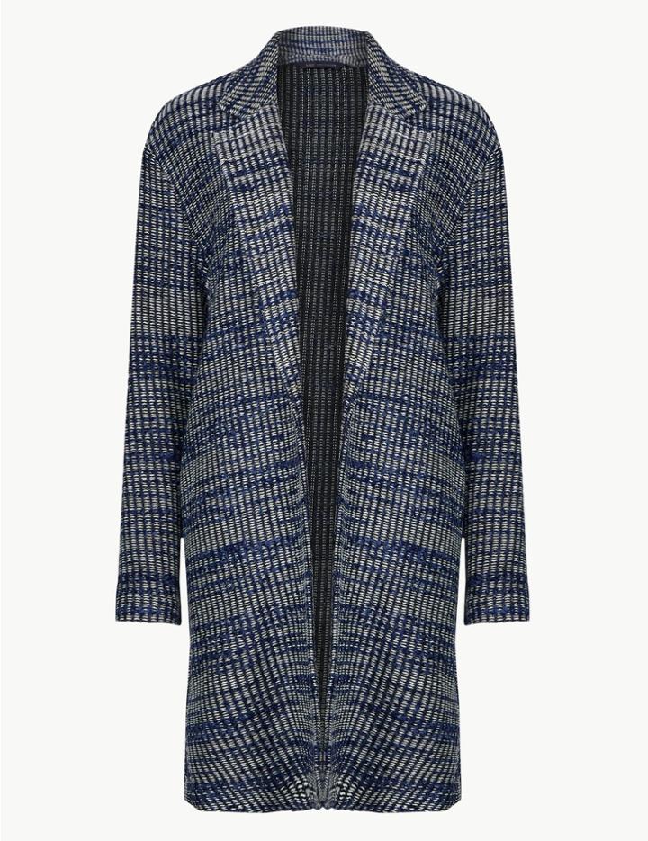 Marks & Spencer Textured Tweed Coat Blue Mix