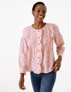 Marks & Spencer Cotton Rich Pintuck Pioneer Blouse Pink Mix