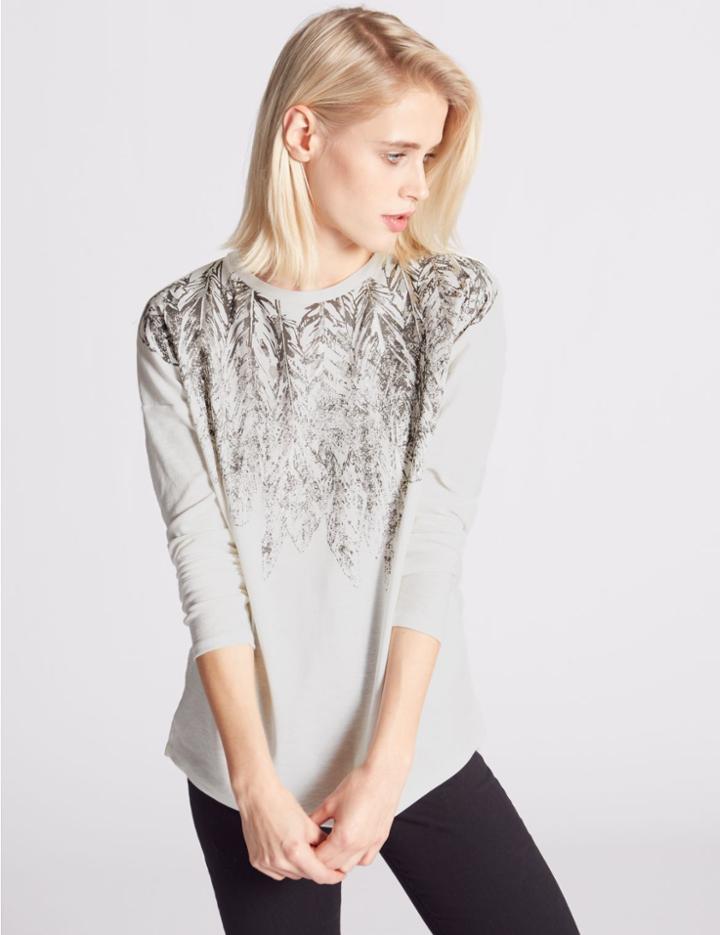 Marks & Spencer Long Sleeve Printed Jersey Top Ivory Mix