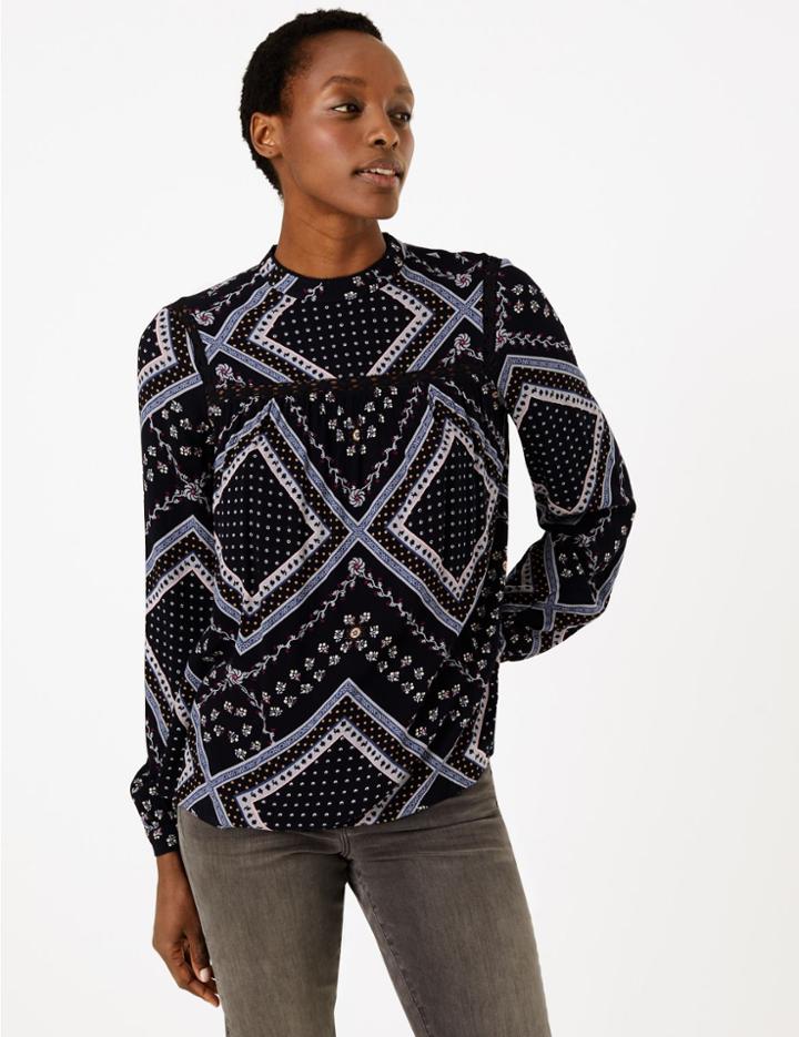 Marks & Spencer Floral Lace Insert Shell Top Indigo