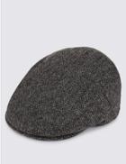Marks & Spencer Pure Wool Herringbone Thinsulate&trade; Flat Cap With Stormwear&trade; Black Mix