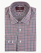 Marks & Spencer Pure Cotton Checked Slim Fit Oxford Shirt Burgundy Mix